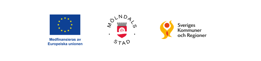 Tre logotyper för EU, Mölndals stad och Sveriges kommuner och regioner